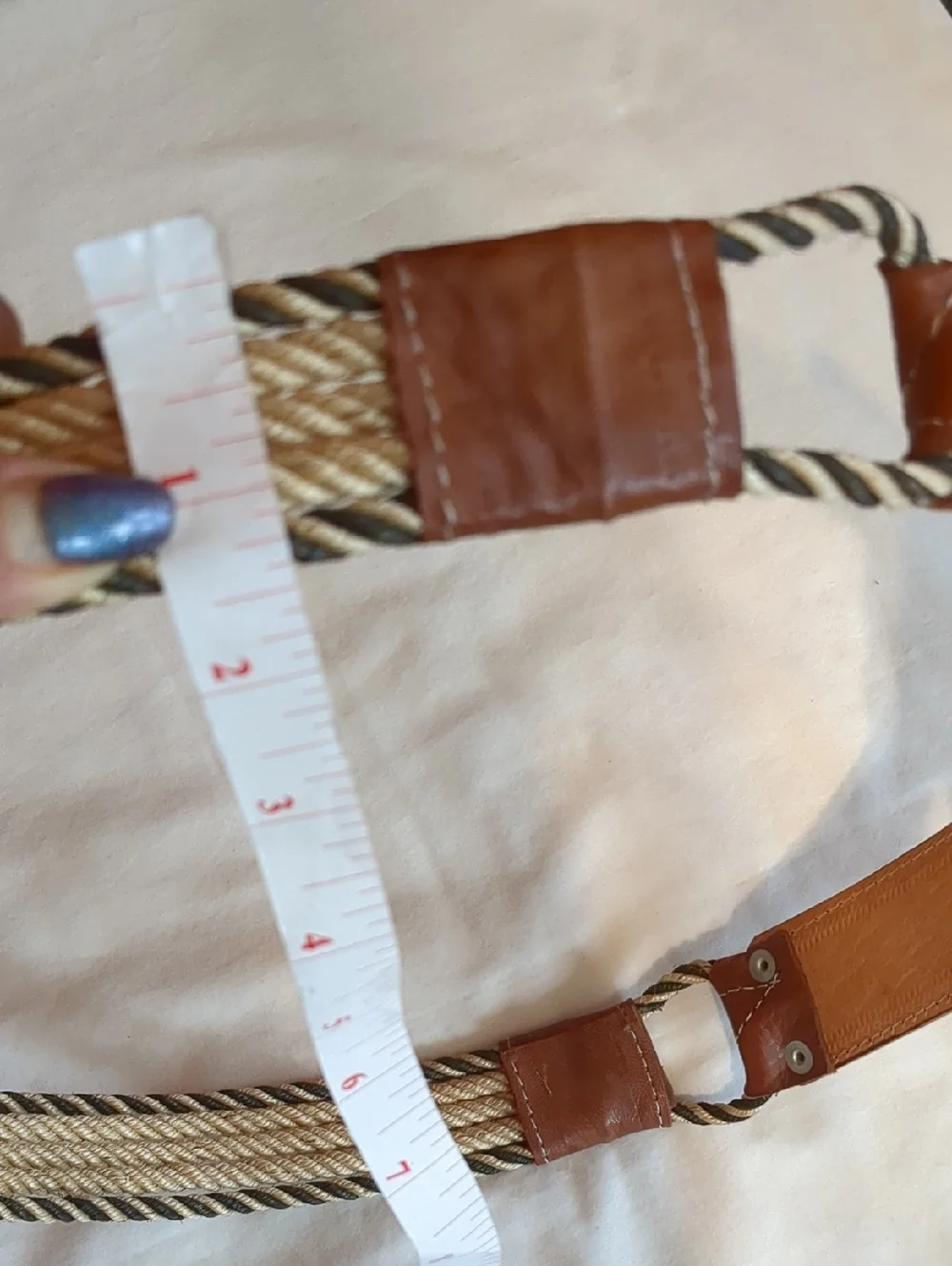 Western Brown Leather -Tan braided Woven Rope Cord Stitched Rodeo Cowboy Belt